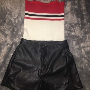 Black leather high waisted shorts